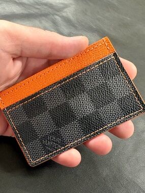 Damier Graphite Grey Canvas Orange Leather Card Case Card Holder